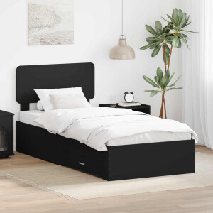vidaXL Bedframe met hoofdeinde met lade Zwart 75 x 190 cm Bewerkt hout