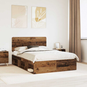 vidaXL Bedframe met hoofdeinde Oudhout 140 x 190 cm Massief grenenhout