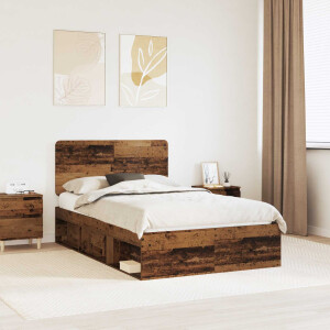 vidaXL Bedframe met hoofdeinde Oudhout 135 x 190 cm Massief grenenhout