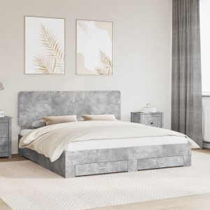 vidaXL Bedframe met hoofdeinde Beton Grijs 200 x 200 cm Bewerkt hout