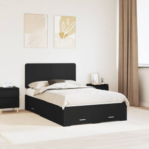vidaXL Bedframe met hoofdeinde Zwart 135 x 190 cm Bewerkt hout