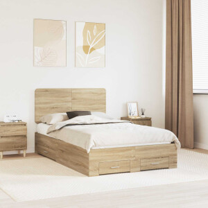 vidaXL Bedframe met hoofdeinde Sonoma Eiken 135 x 190 cm Bewerkt hout