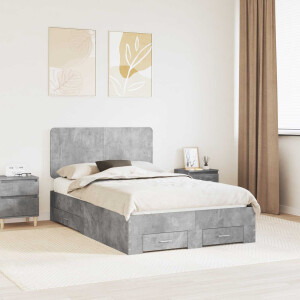 vidaXL Bedframe met hoofdeinde Beton Grijs 135 x 190 cm Bewerkt hout
