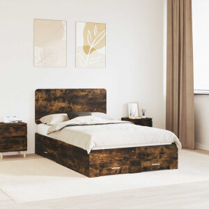 vidaXL Bedframe met hoofdeinde Gerookt eiken 120 x 200 cm Bewerkt hout