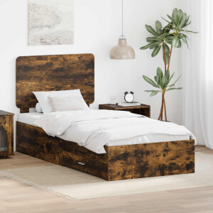vidaXL Bedframe met hoofdeinde Gerookt eiken 100 x 200 cm Bewerkt hout