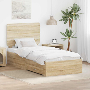 vidaXL Bedframe met hoofdeinde Sonoma Eiken 90 x 200 cm Bewerkt hout