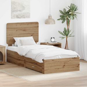 vidaXL Bedframe met hoofdeinde Artisan Eiken 90 x 190 cm Bewerkt hout