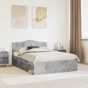 vidaXL Bedframe met hoofdeinde Beton 140 x 190 cm Massief grenenhout