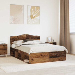 vidaXL Bedframe met hoofdeinde Oudhout 140 x 190 cm Massief grenenhout