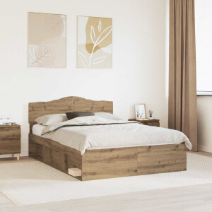 vidaXL Bedframe Ambachtelijk eiken 140 x 190 cm Massief grenenhout