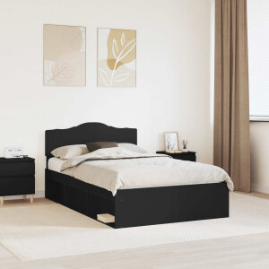 vidaXL Bedframe met hoofdeinde Zwart 135 x 190 cm Massief grenenhout