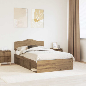 vidaXL Bedframe Ambachtelijk eiken 135 x 190 cm Massief grenenhout