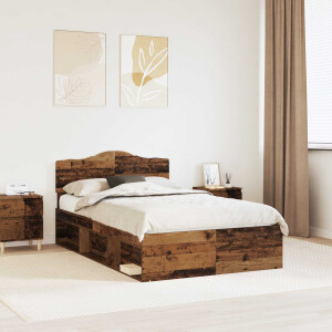 vidaXL Bedframe met hoofdeinde Oudhout 120 x 200 cm Massief grenenhout