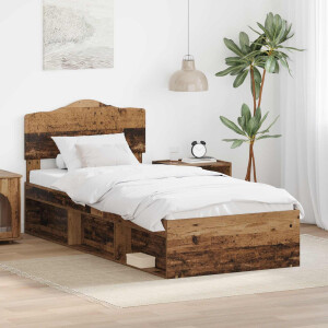 vidaXL Bedframe met hoofdeinde Oudhout 90 x 200 cm Massief grenenhout