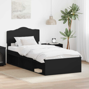 vidaXL Bedframe met hoofdeinde Zwart 75 x 190 cm Massief grenenhout