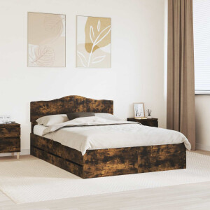 vidaXL Bedframe met lade Gerookt eiken 160 x 200 cm Ingenieurshout