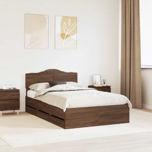 vidaXL Bedframe met lade Bruin Eiken 135 x 190 cm Ingenieurshout