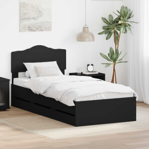 vidaXL Bedframe met lade met opslag Zwart 90 x 200 cm Ingenieurshout