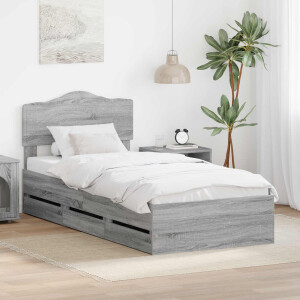 vidaXL Bedframe met lade Grijs Sonoma 90 x 200 cm Ingenieurshout