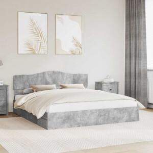 vidaXL Opslag bed met hoofdeinde Beton Grijs 200 x 200 cm Bewerkt hout
