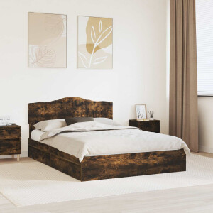 vidaXL Opslag bed met lade Gerookt eiken 160 x 200 cm Bewerkt hout