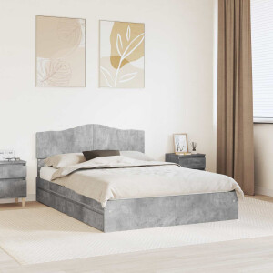vidaXL Opslag bed met hoofdeinde Beton Grijs 150 x 200 cm Bewerkt hout