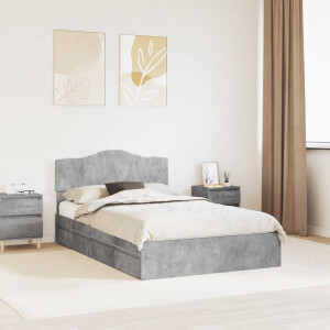 vidaXL Opslag bed met hoofdeinde Beton Grijs 135 x 190 cm Bewerkt hout