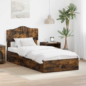 vidaXL Opslag bed met lade Gerookt eiken 100 x 200 cm Bewerkt hout