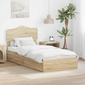 vidaXL Opslag bed met hoofdeinde Sonoma Eiken 90 x 200 cm Bewerkt hout