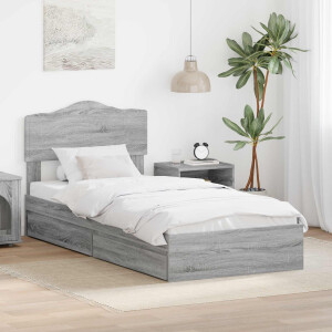 vidaXL Opslag bed met hoofdeinde Grijs Sonoma 90 x 200 cm Bewerkt hout