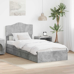 vidaXL Opslag bed met hoofdeinde Beton Grijs 90 x 190 cm Bewerkt hout
