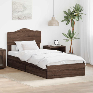 vidaXL Opslag bed met hoofdeinde Bruin Eiken 70 x 190 cm Bewerkt hout
