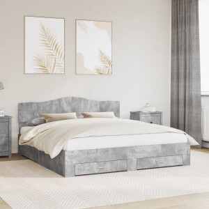 vidaXL Bedframe met hoofdeinde Beton Grijs 200 x 200 cm Bewerkt hout