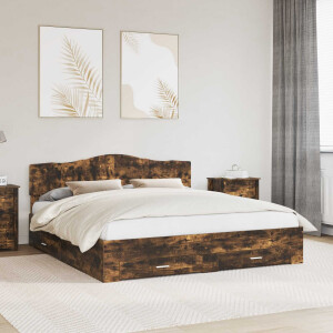 vidaXL Bedframe met hoofdeinde Gerookt eiken 200 x 200 cm Bewerkt hout