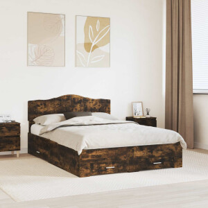 vidaXL Bedframe met hoofdeinde Gerookt eiken 150 x 200 cm Bewerkt hout