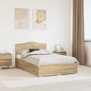 vidaXL Bedframe met hoofdeinde Sonoma Eiken 135 x 190 cm Bewerkt hout