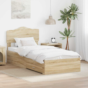 vidaXL Bedframe met hoofdeinde Sonoma Eiken 100 x 200 cm Bewerkt hout