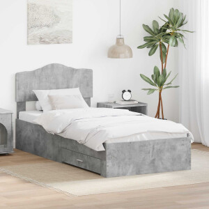 vidaXL Bedframe met hoofdeinde Beton Grijs 100 x 200 cm Bewerkt hout