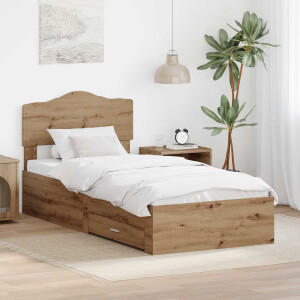 vidaXL Bedframe met hoofdeinde Artisan Eiken 100 x 200 cm Bewerkt hout