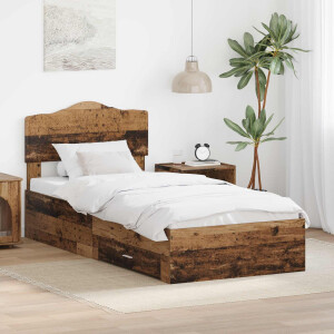 vidaXL Bedframe met hoofdeinde Oudhout 90 x 200 cm Bewerkt hout