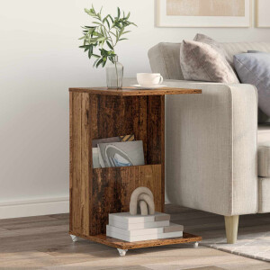 vidaXL Bijzettafel met wiel Oudhout 40 x 35 x 60 cm Bewerkt hout