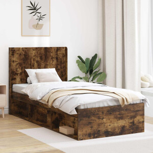 vidaXL Bedframe met opbergruimte en hoofdbord Gerookt eiken