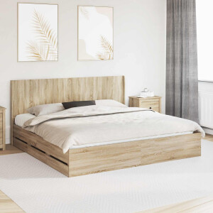 vidaXL Bedframe met opbergruimte en hoofdbord met lade Sonoma Eiken