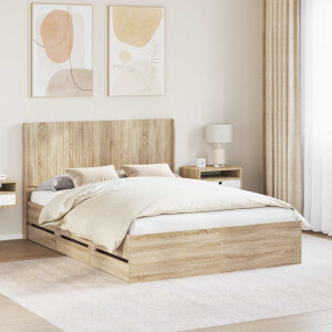 vidaXL Bedframe met opbergruimte en hoofdbord met lade Sonoma Eiken