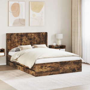 vidaXL Bedframe met opbergruimte en hoofdbord met lade Gerookt eiken