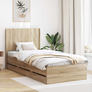 vidaXL Bedframe met opbergruimte en hoofdbord met lade Sonoma Eiken