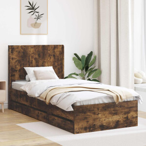 vidaXL Bedframe met opbergruimte en hoofdbord met lade Gerookt eiken