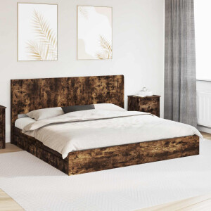 vidaXL Bedframe met opbergruimte en hoofdbord Gerookt eiken
