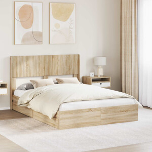 vidaXL Bedframe met opbergruimte en hoofdbord Sonoma Eiken