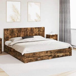 vidaXL Bedframe met opbergruimte en hoofdbord Gerookt eiken